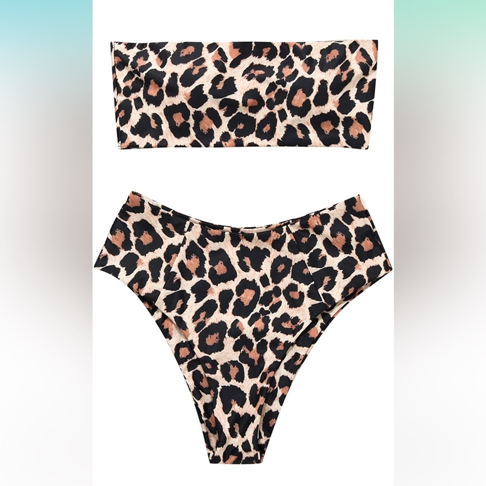 New bandeau leopard print 2 piece bathing suit